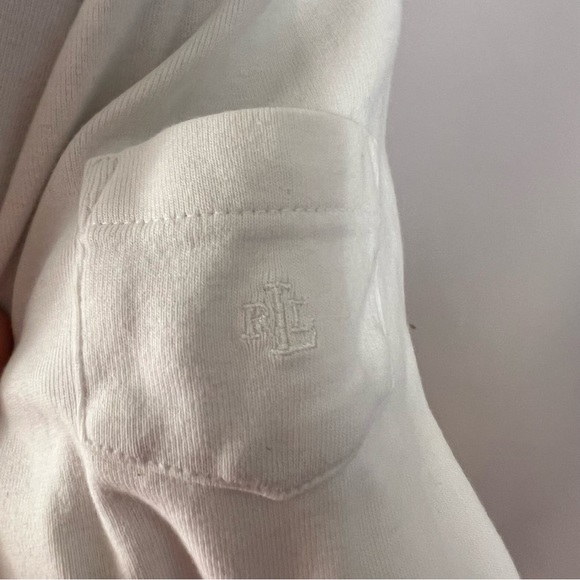 Ralph Lauren LRL Plus Size 1X White Round Neck Soft Knit Top Tee Pocket Logo - Picture 2 of 4